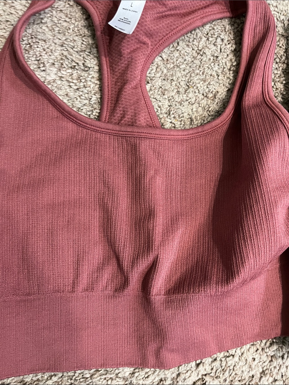 90 Degree By Reflex Ribbed Racerback Sports Bras in Mauve and Black - Picture 4 of 9